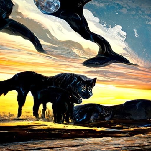 Black Cats Walking Under Starry Sky