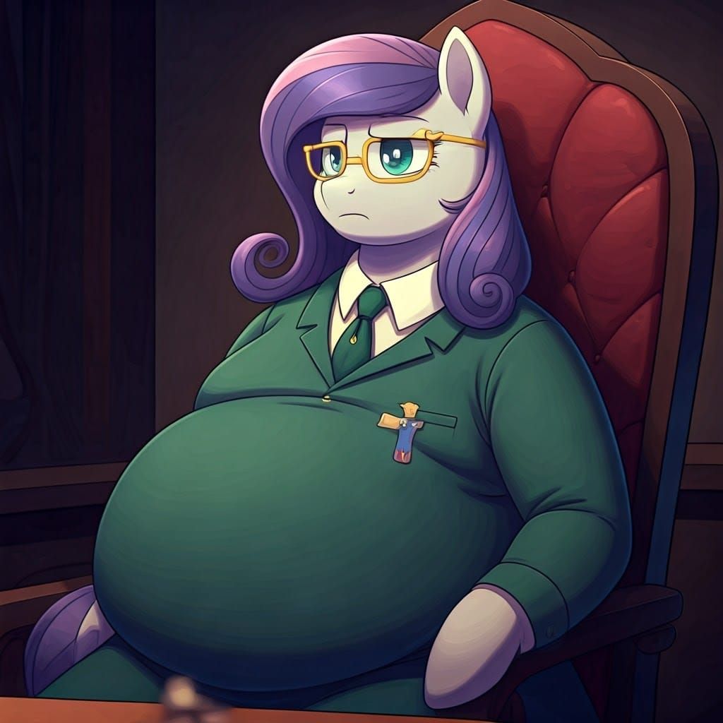 Fat Mayor Mare Sits Uncomfortably in a Tight Chair, Anime St...
