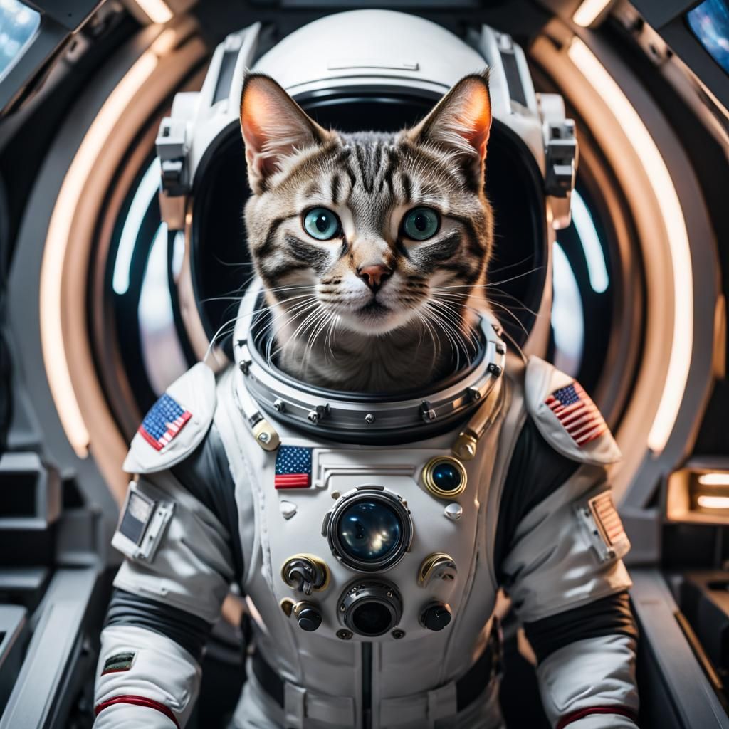 Kitten in Spacesuit Inside Spaceship Portrait