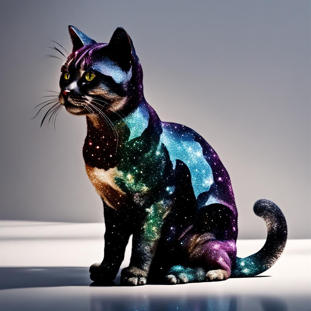 Glittering Shadow Cat in Hyperrealistic Style