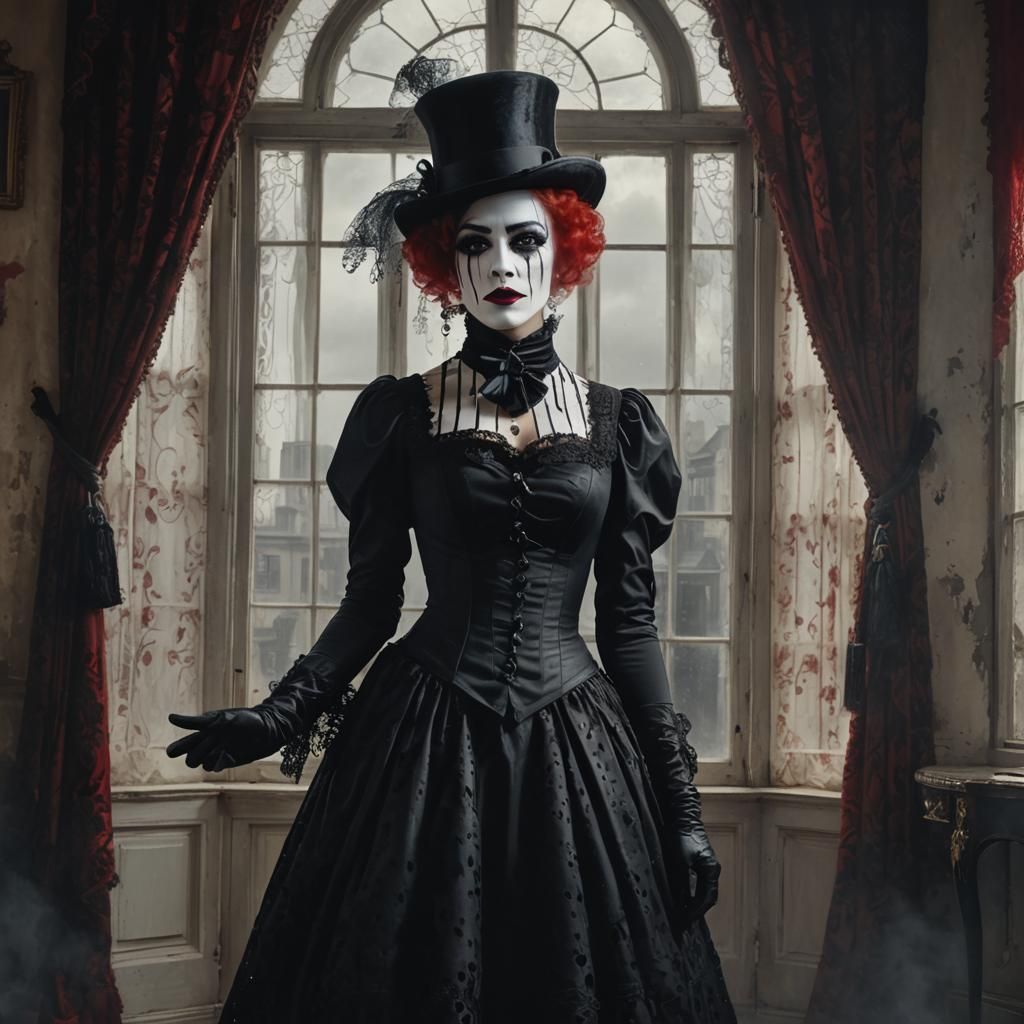 Gothic Mime Portrait with Red Curtains