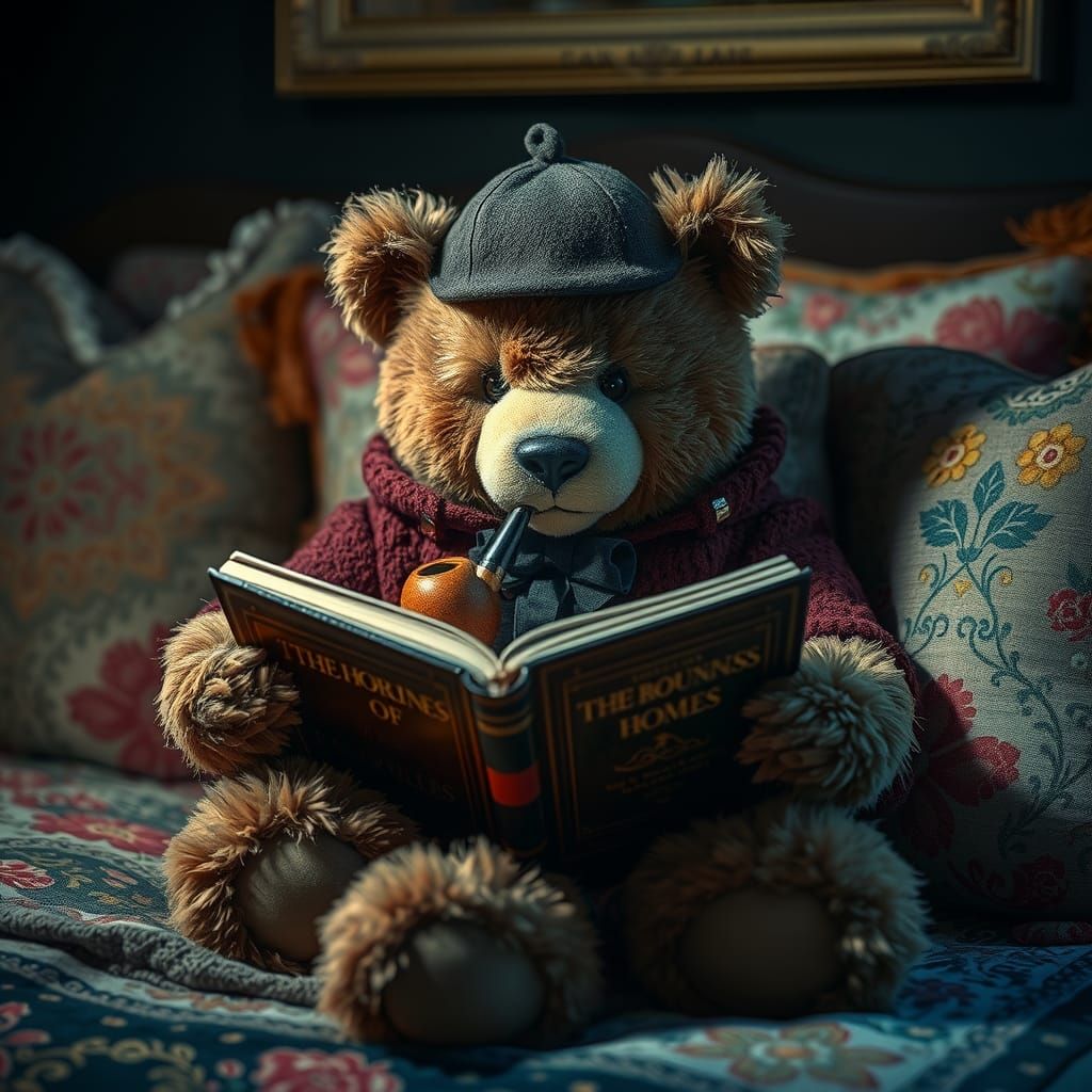 Sherlock Holmes Teddy Bear Reads a Book