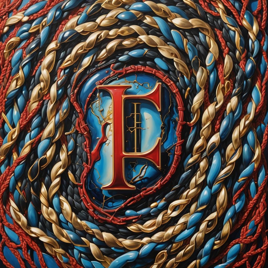 Dreamlike Red Metal Form on Black Braided Canvas