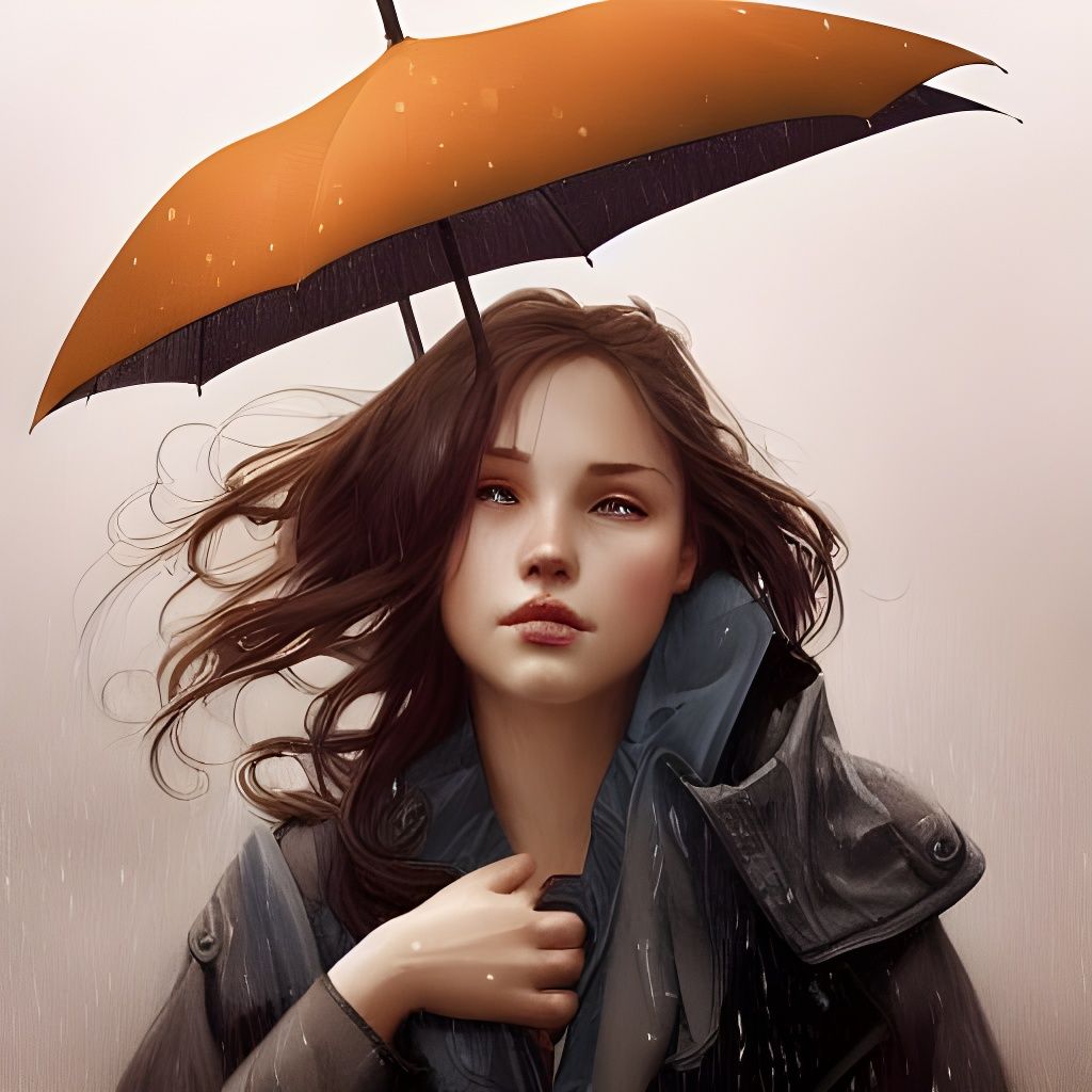Happy Girl in Rainy Weather: Splash Art Portrait