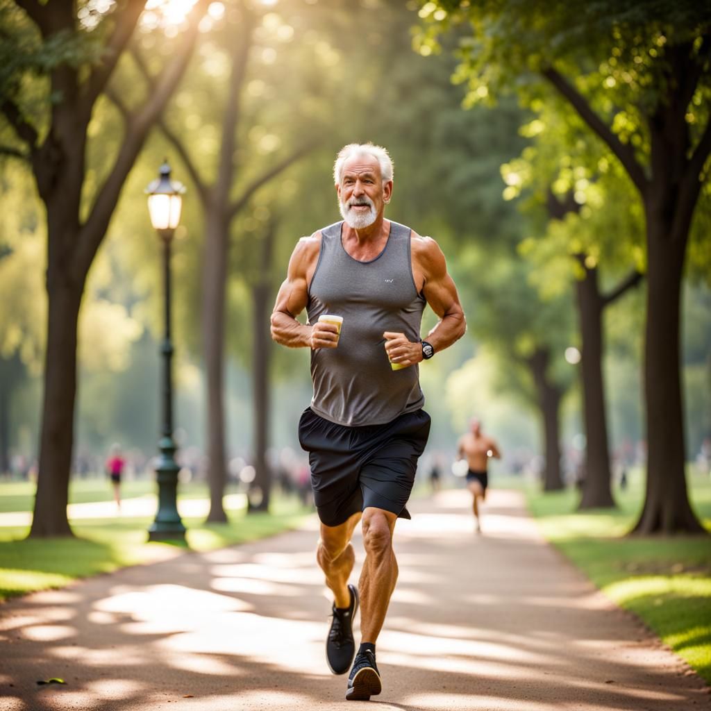 Handsome Man Running Shirtless in Park: Professional Photo