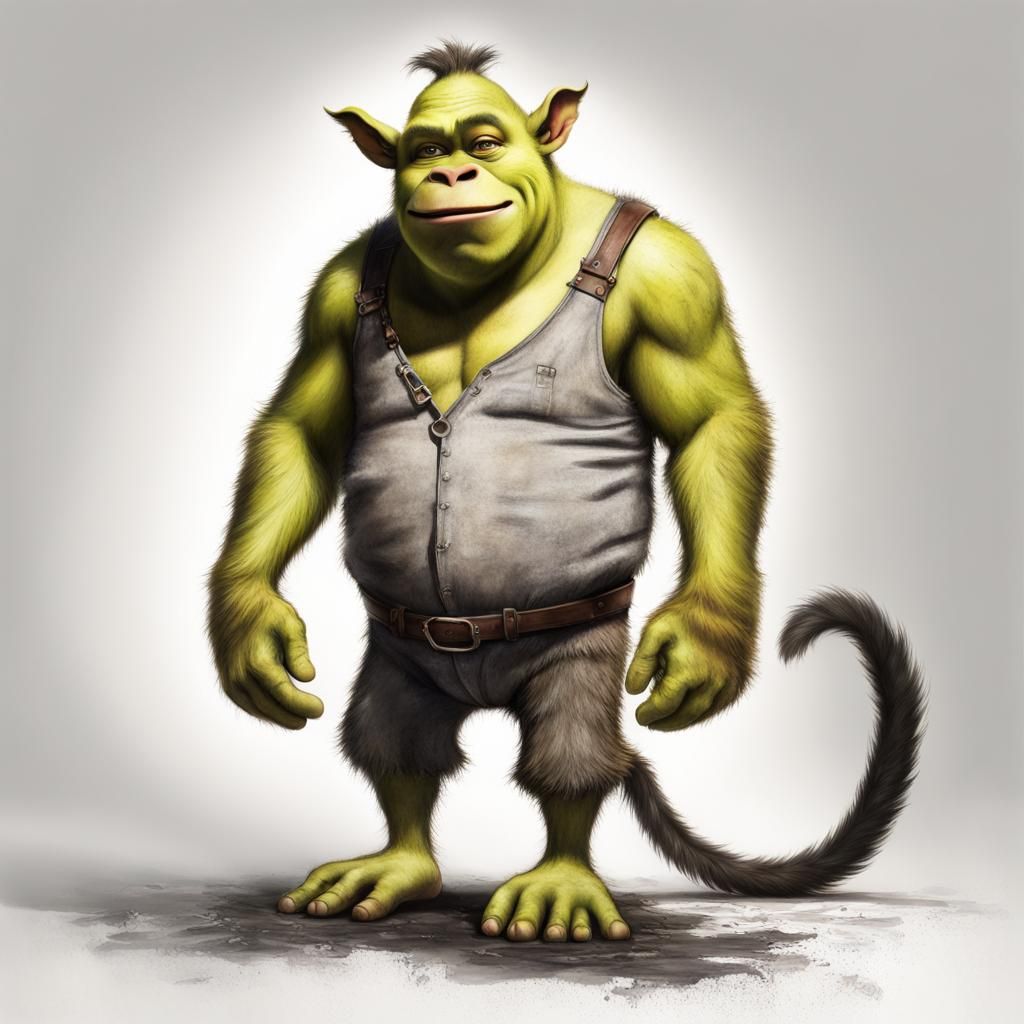 Shrek Hybrid T-Pose: Charcoal Illustration