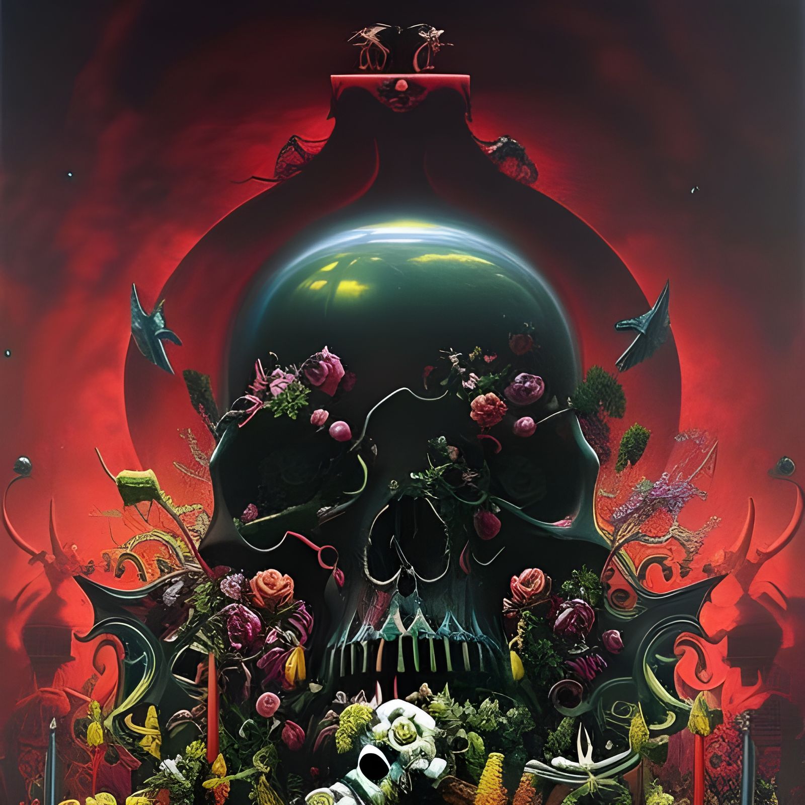 Macabre Roses and Skulls in Horrorcore Style