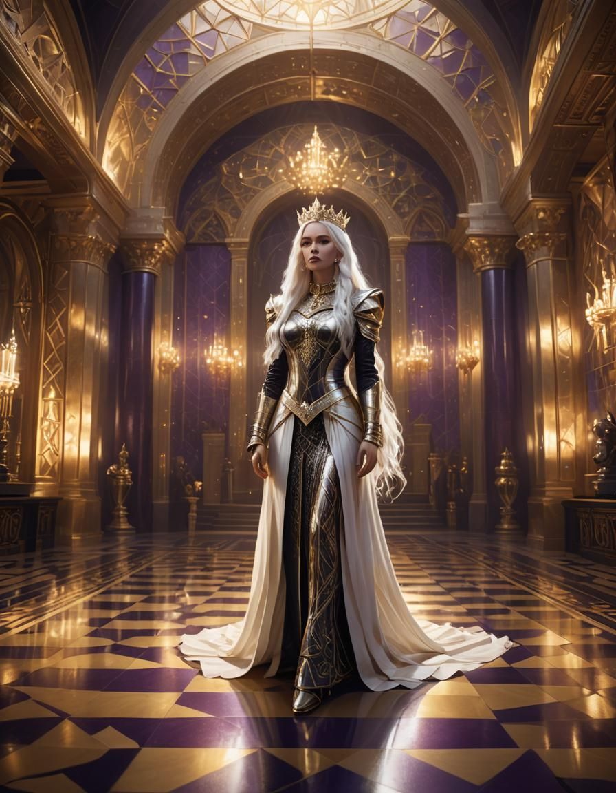 Fantasy Queen on Chessboard in Art Deco Vault