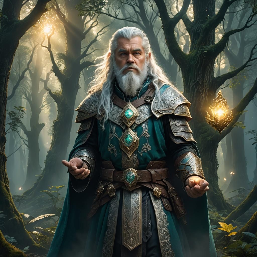 Dwarf Cleric in Mystical Forest, Fantasy Concept Art