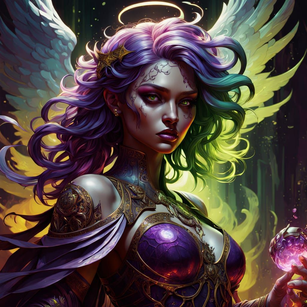 Dark Angel Transforms into a Malevolent Entity in Vibrant Ne...