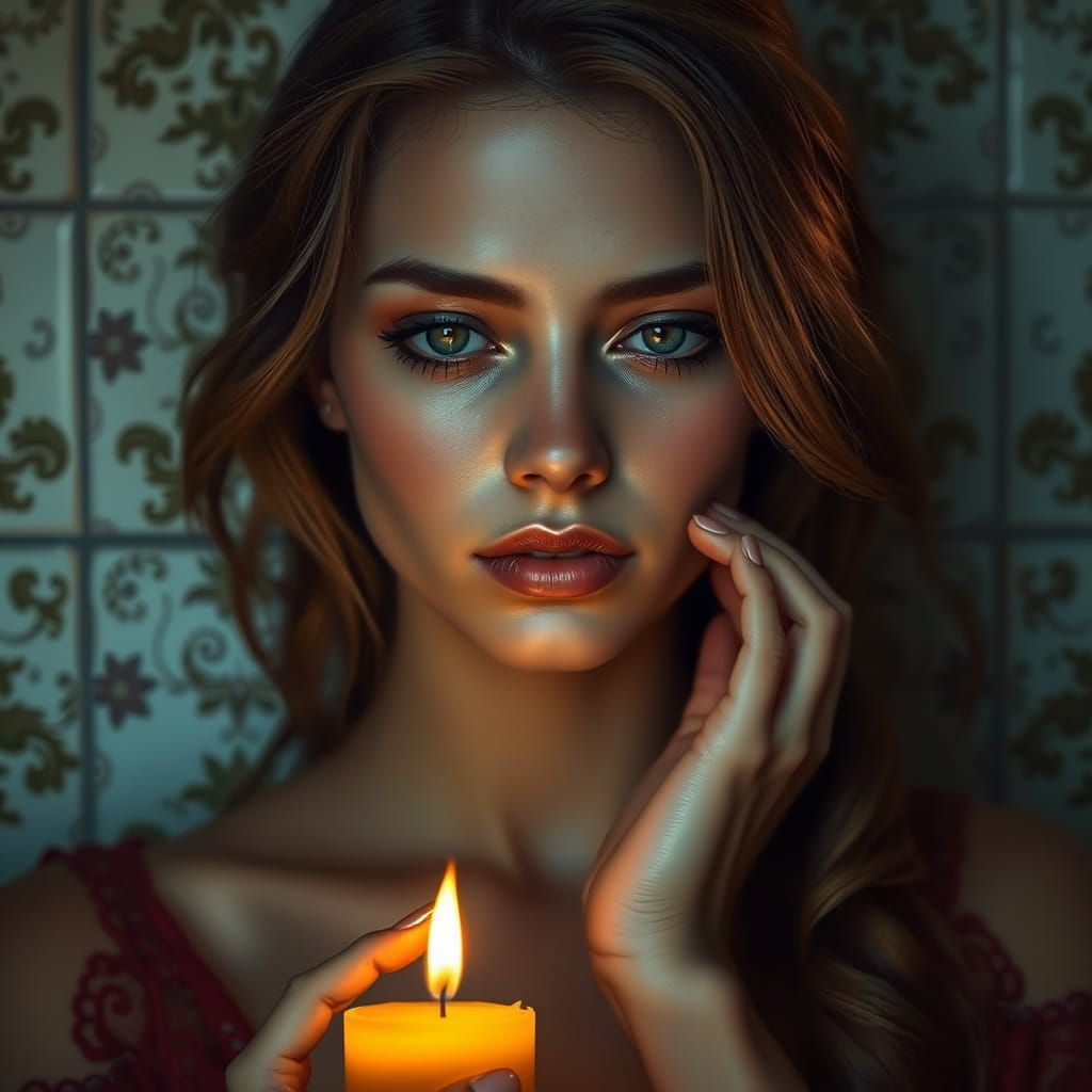 Ethereal Portrait of a Woman in Warm Candlelight