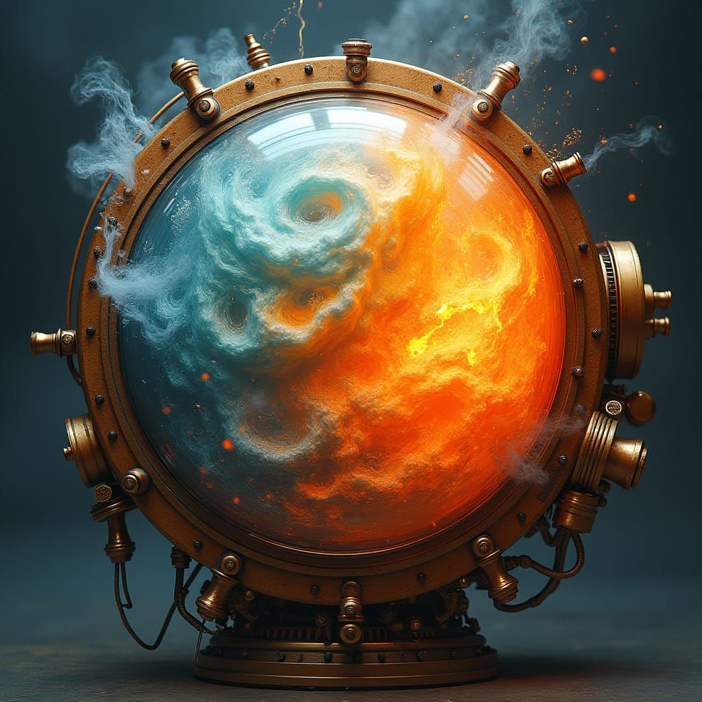 Steampunk Orb of Fire, Water, and Lightning