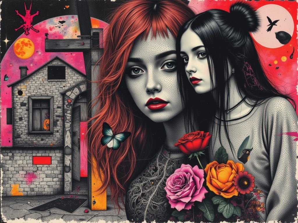 Cool Gothic Punk Girl in Abstract Coldwave Style