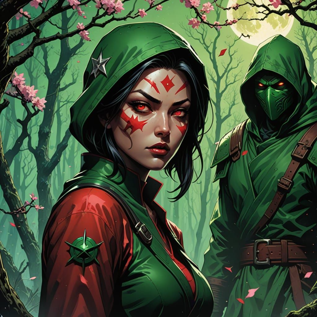 Comic Book Art of a Mutated Foods Woman under the Full Moon