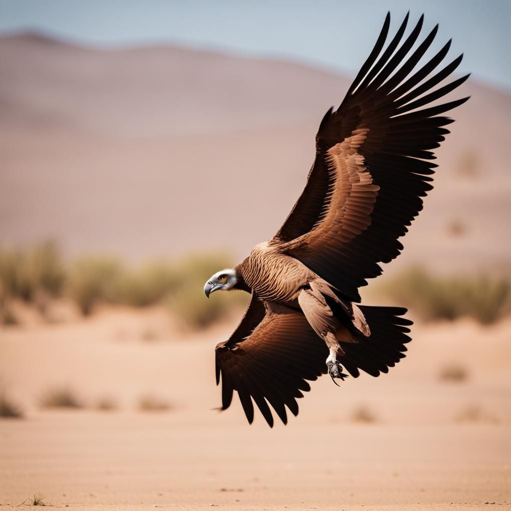 Vulture Circling Over Desert in Sunlight