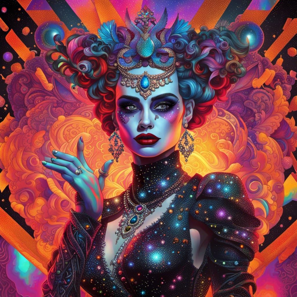 Harley Quinn as Black Widow: Cosmic Holographic Illustration