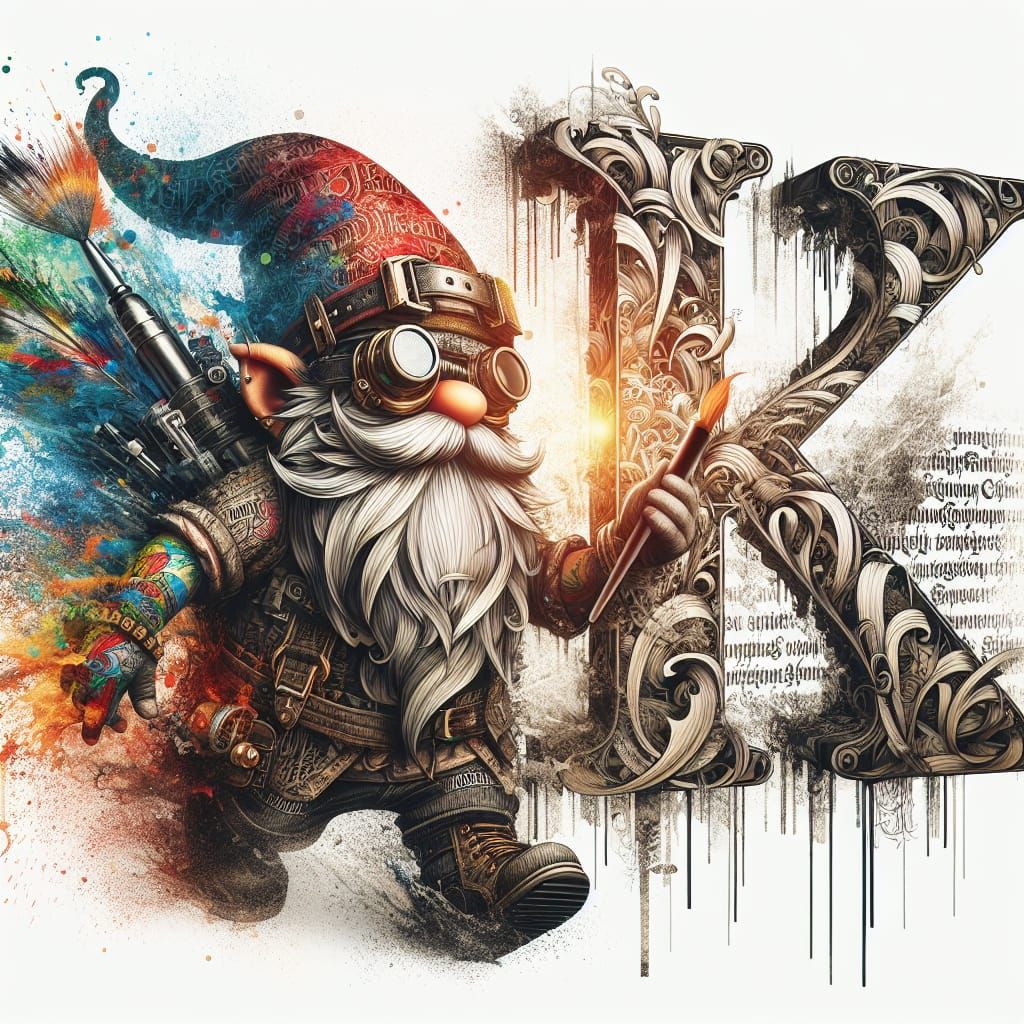 Steampunk Gnome Calligraphy Tattoo Art: 5K Celebration