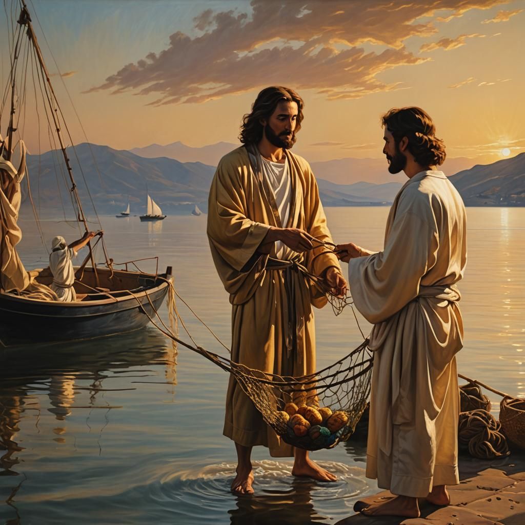 Jesus Calls Fisherman in Baroque Painting Style
