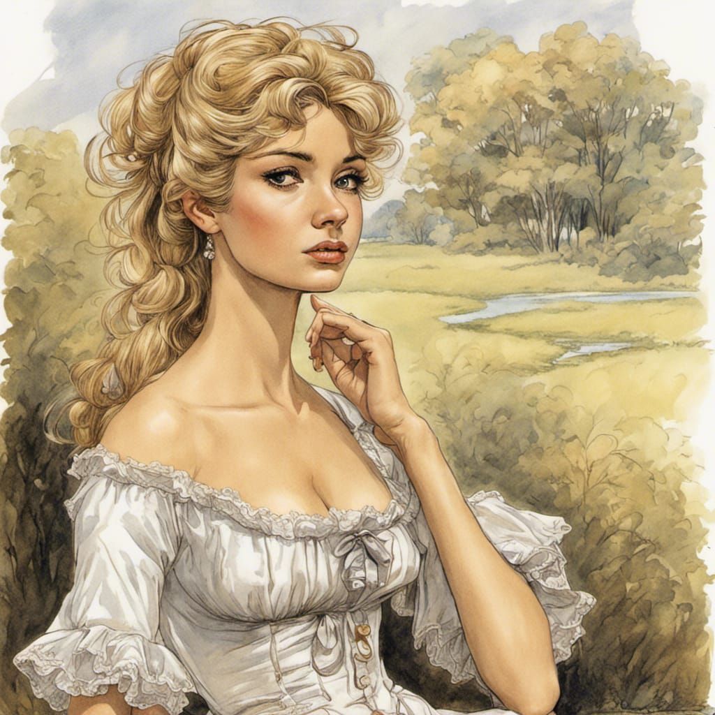Regency Woman Portrait in Romantic Art Style