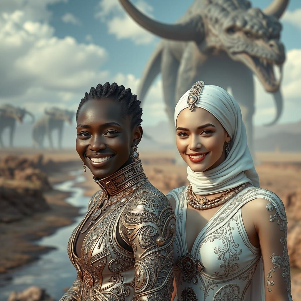 Futuristic Women in Surreal Landscape, Photo-Realistic