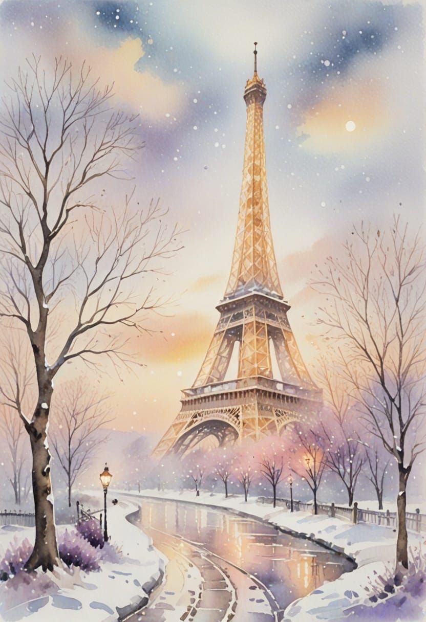 A magical winter night scene of the Eiffel Tower in Paris, f...