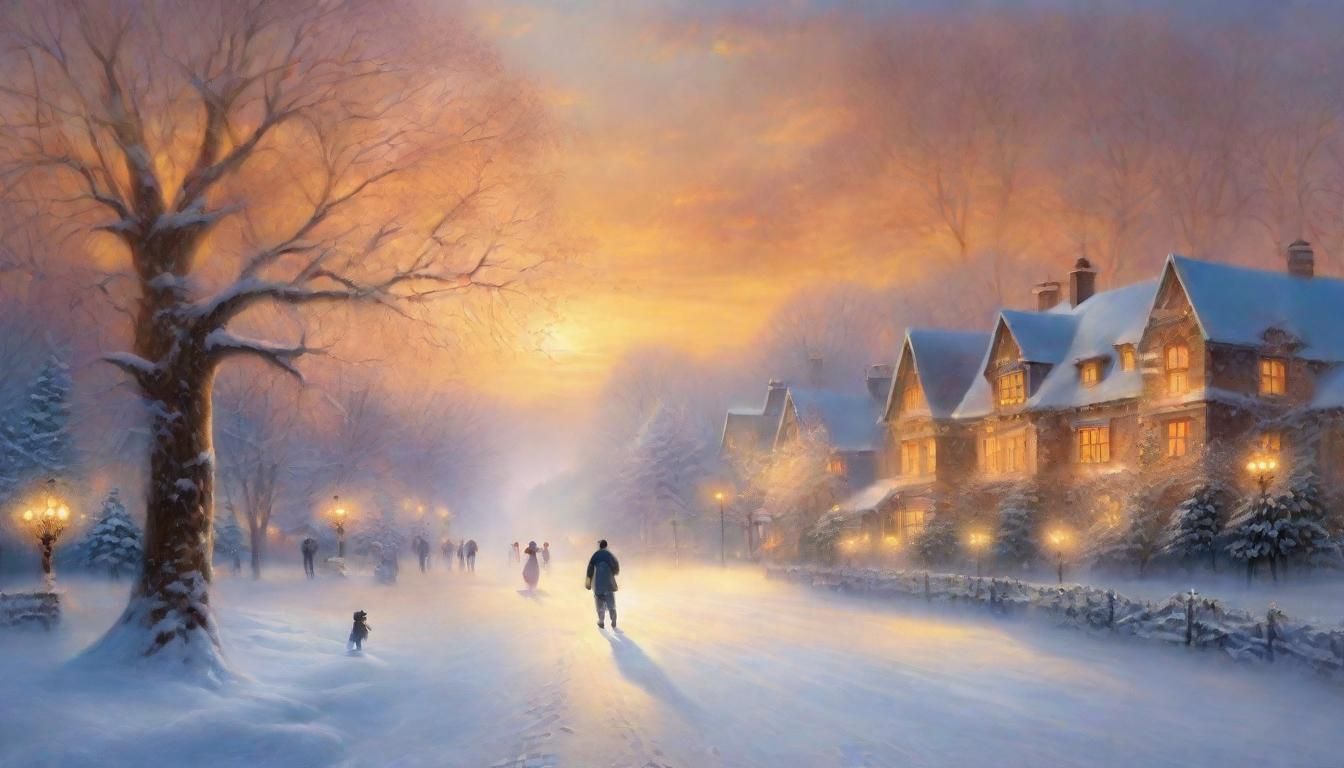 Ethereal Ice Skater in Winter Village: Kinkade Style