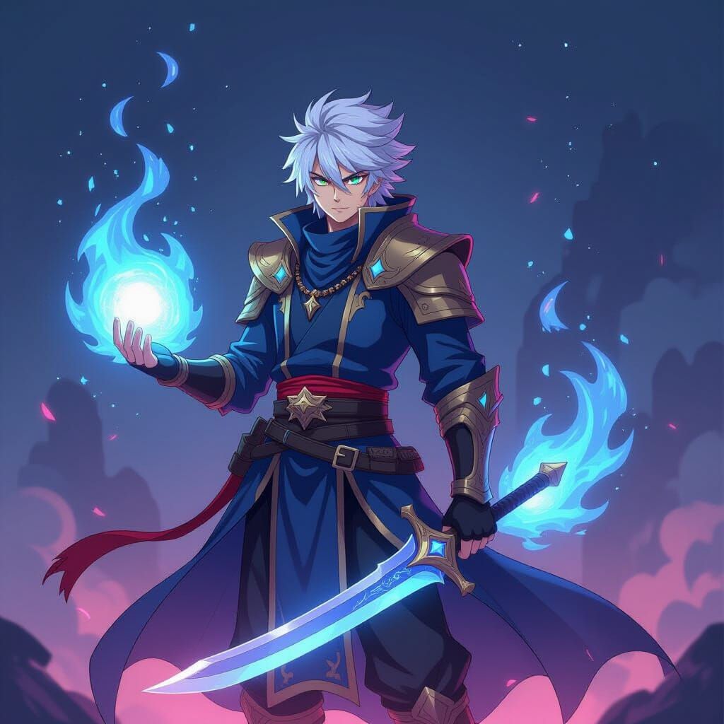 Anime Magic Warrior in Cel-Shaded Style