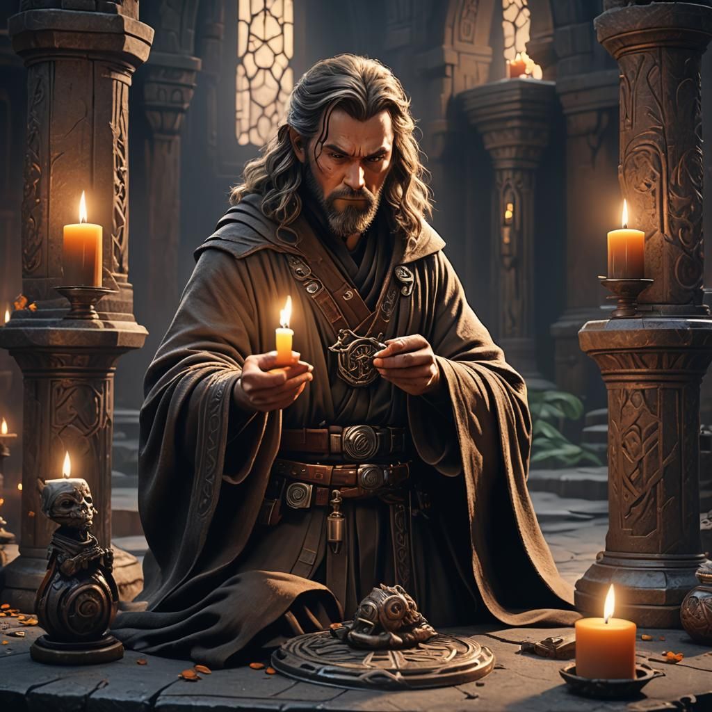 Jedi Knight Lighting Candle: Detailed Matte Painting