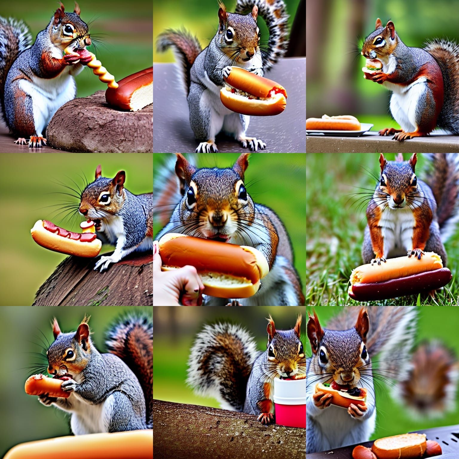 Squirrel Feasting on a Hot Dog