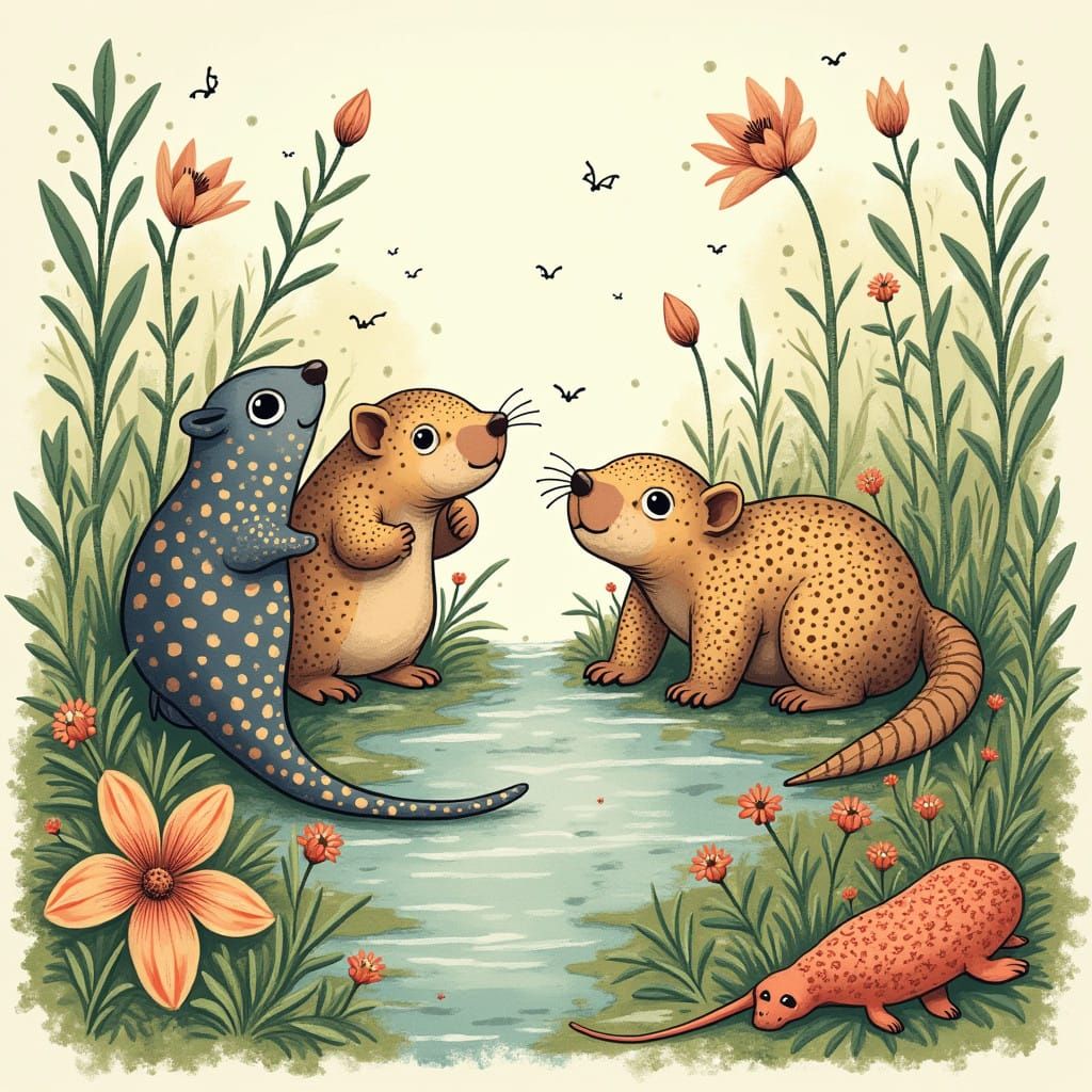 Colorful Whimsy: Axolotls, Capybaras, and Pangolins in a Lus...