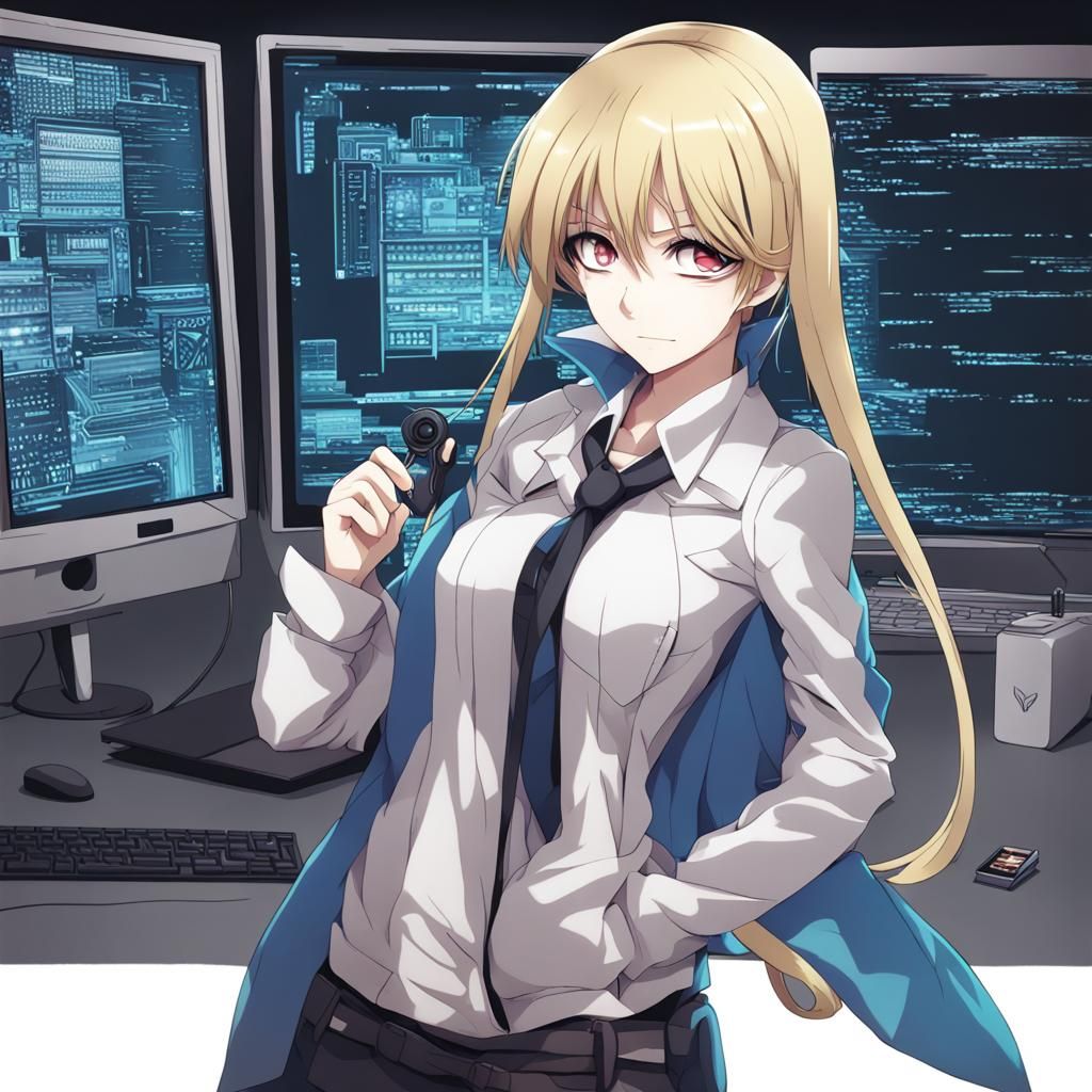 Anime-Style Hacker in Japanese Manga Art