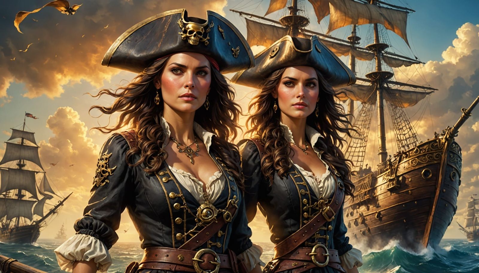 Pirate Airship Soaring Through Golden Skies