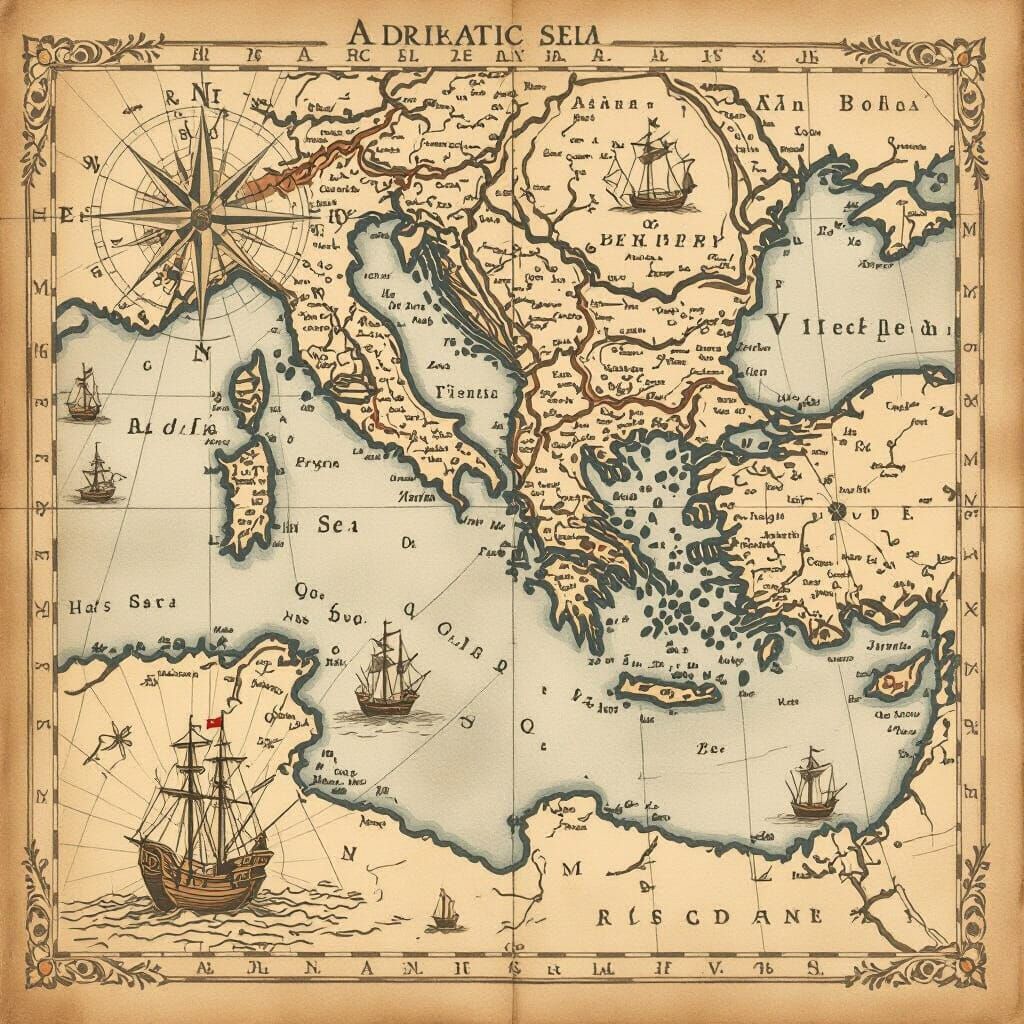 Antique Nautical Map of Mediterranean Seas