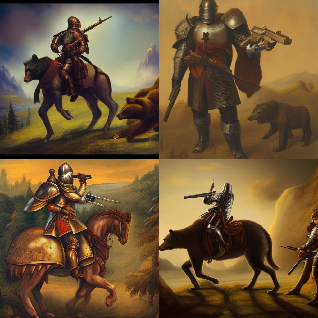 Knight with Guns in a Battle Against Bear
