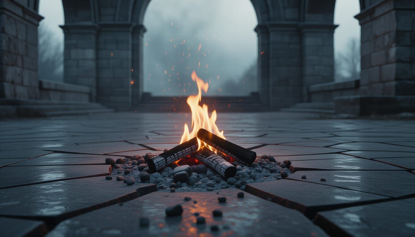 Cracked Stone With Extinguished Flame in Cinematic Style