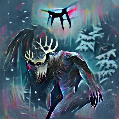 Eerie Wendigo in a Dark Forest