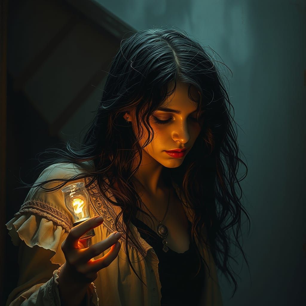 Woman Possessed by Cursed Amulet in Sinister Style