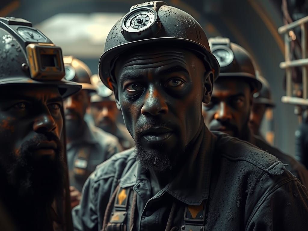 Coal Miners Emerging from the Depths in Hyperrealistic Splen...