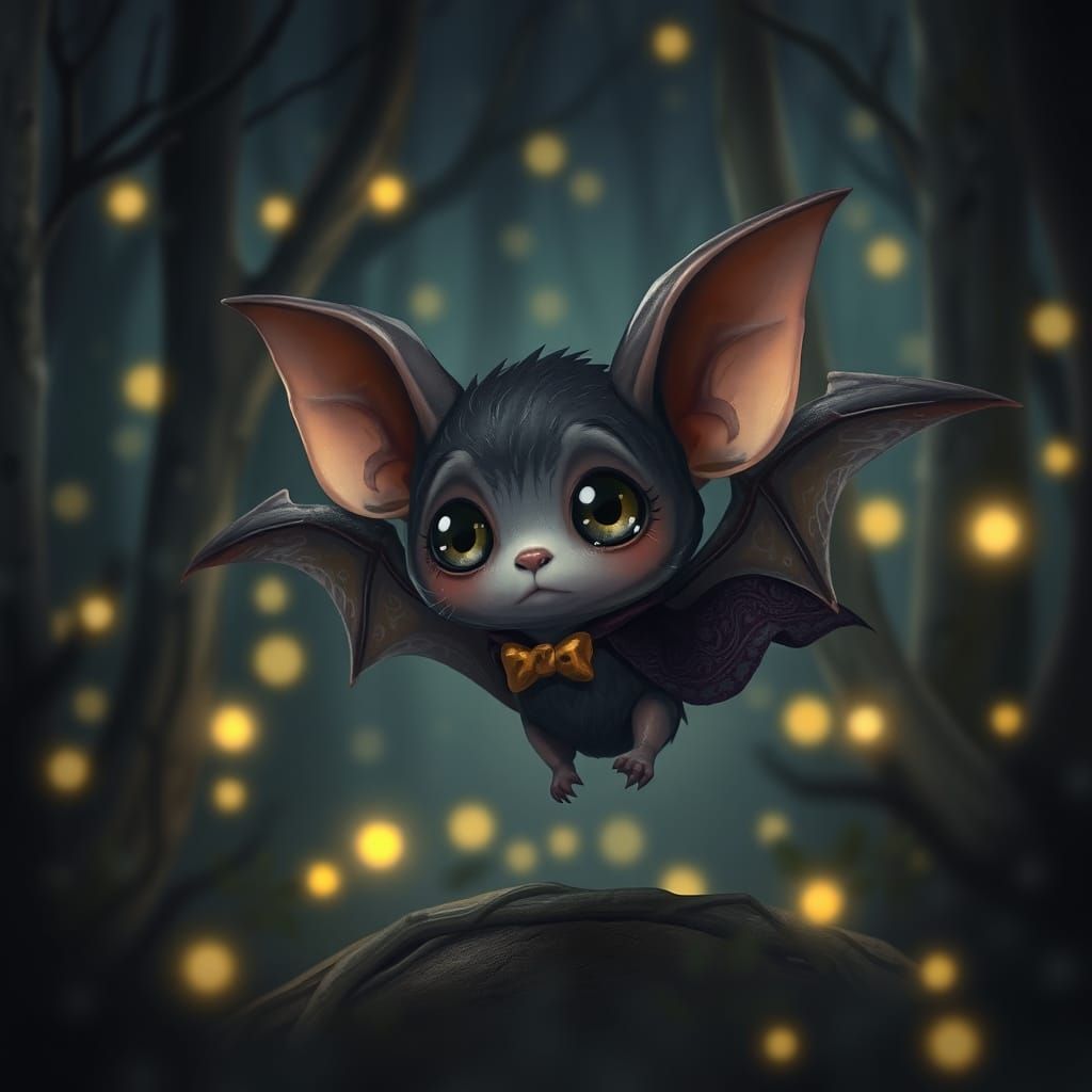 Enchanting Bat in Mystical Forest, Animated Style