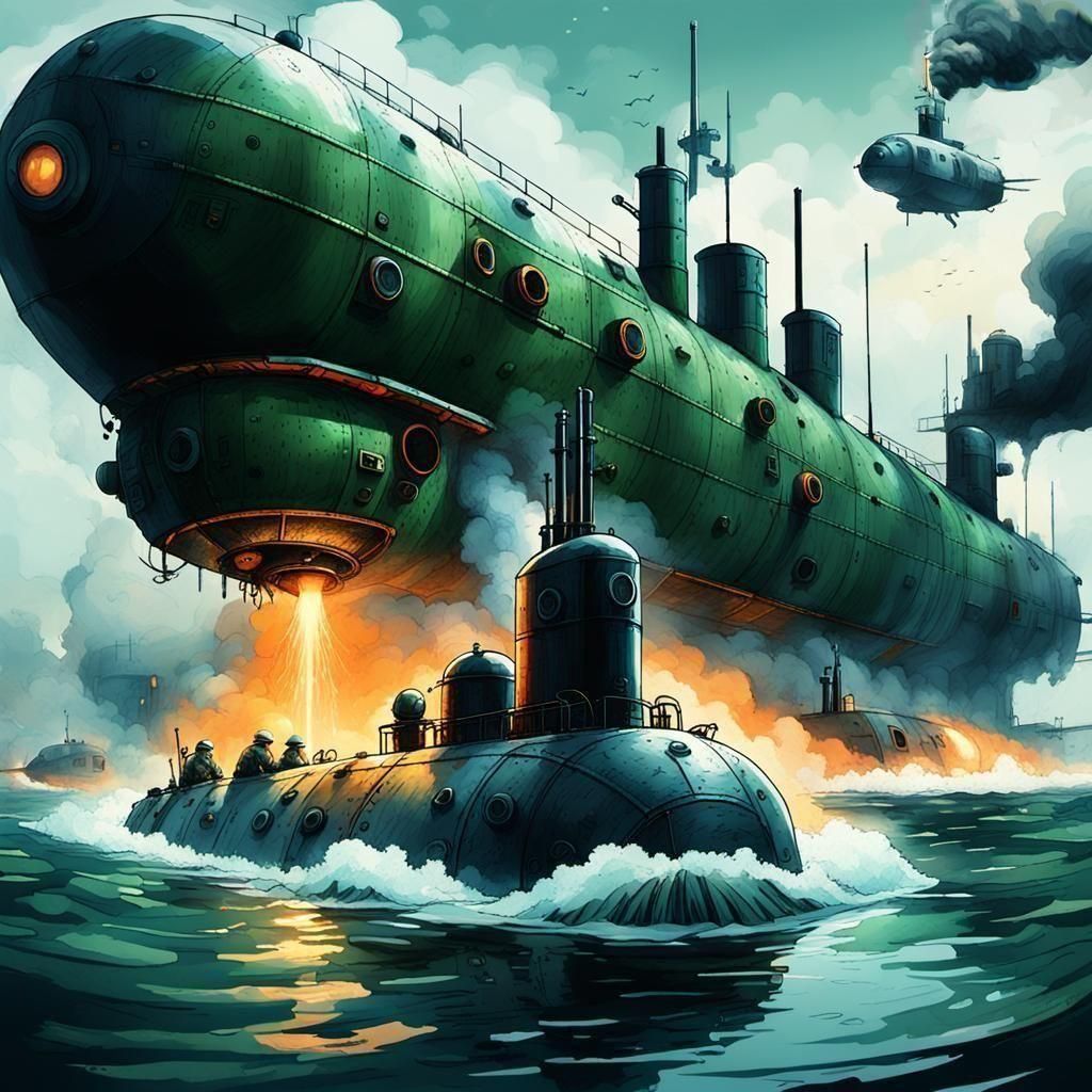 WWI Submarine Descends from Sky: Concept Art