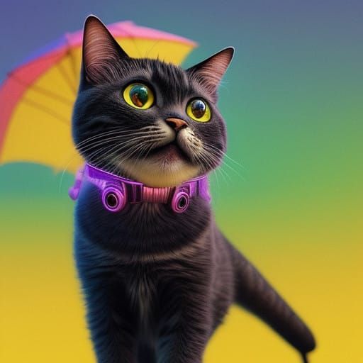 Hyperrealistic Banana Cat Portrait in Vibrant Futuristic Sty...