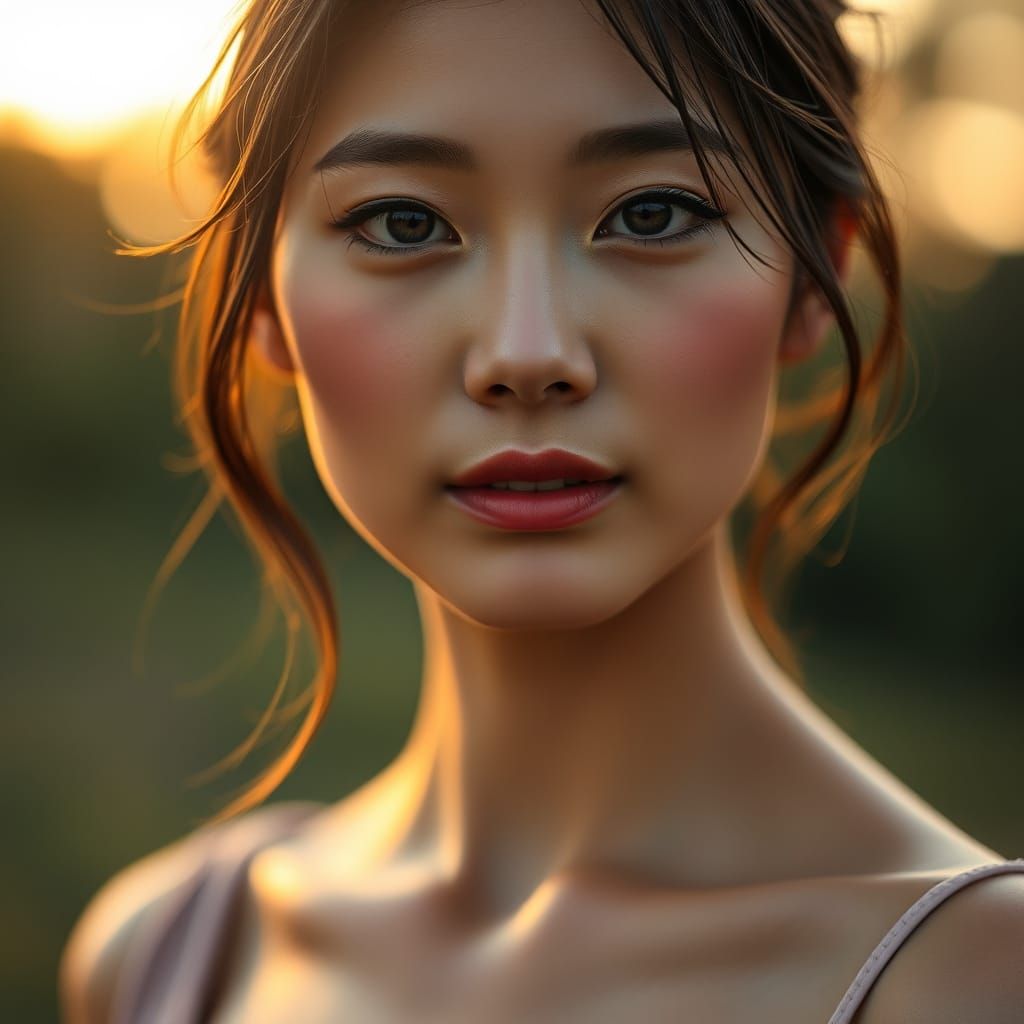 Close-Up Portrait of a Serene Asian Woman