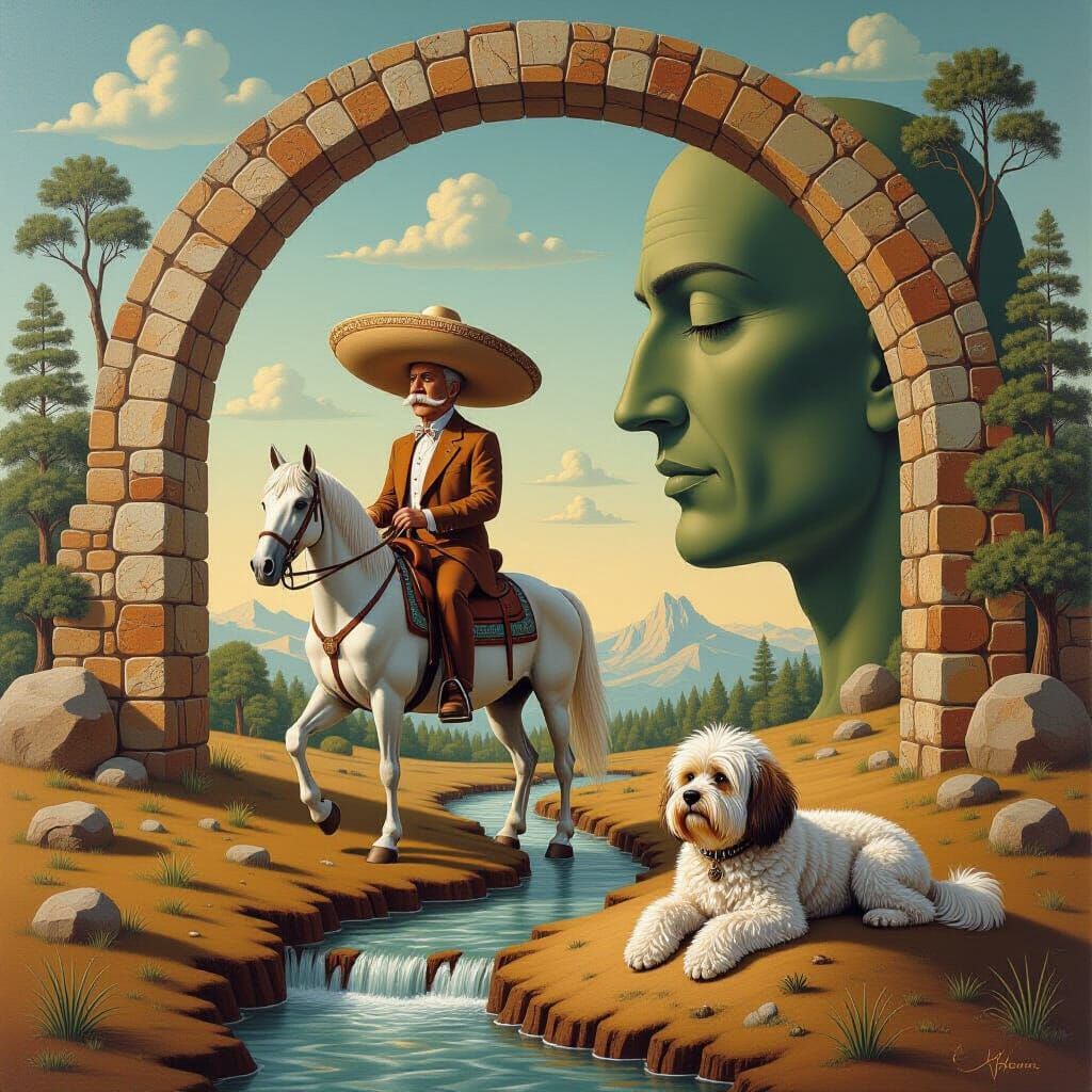 Optical Illusion: Surrealist Painting of a Horse Rider