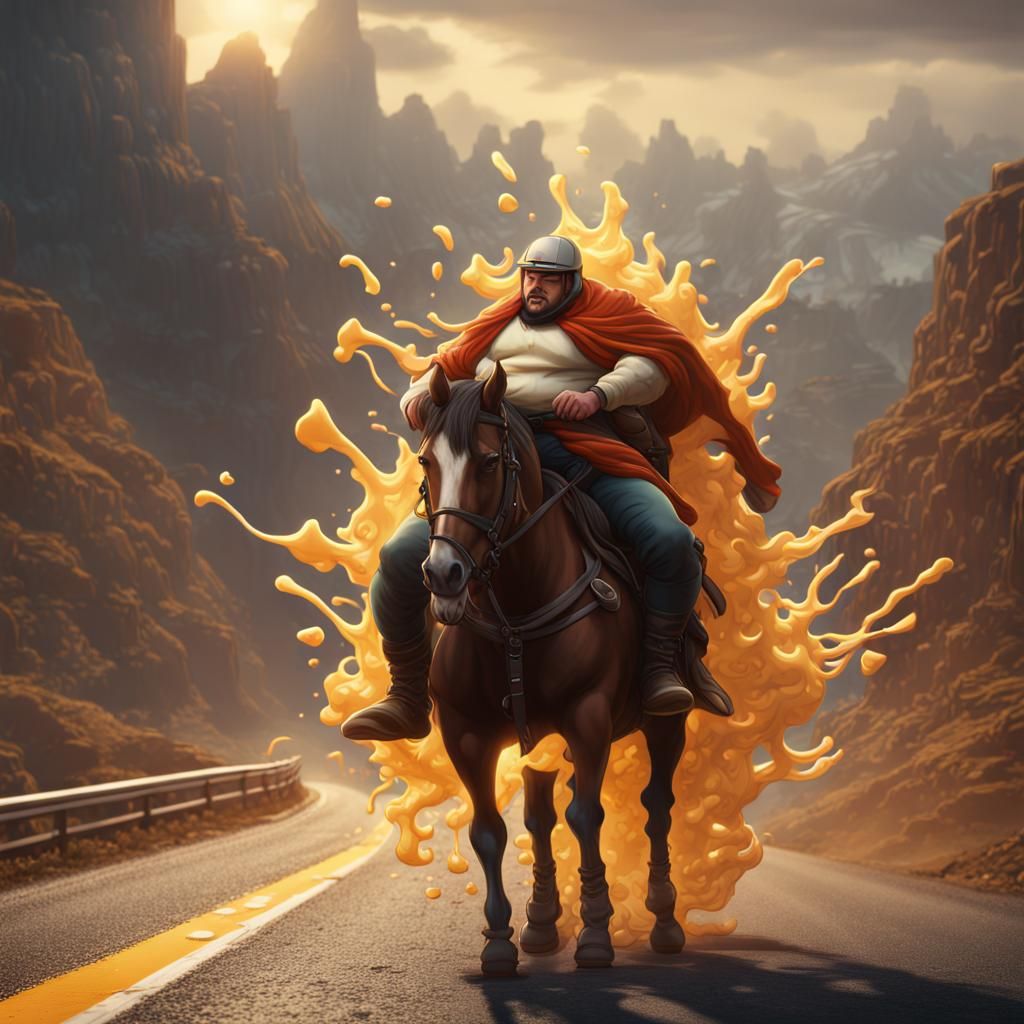 Fantasy Art: Man on Horseback Drinks Cheese