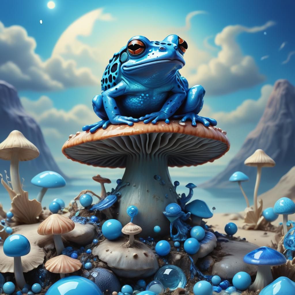 Surreal Blue Egyptian Frog in Dreamlike Landscape