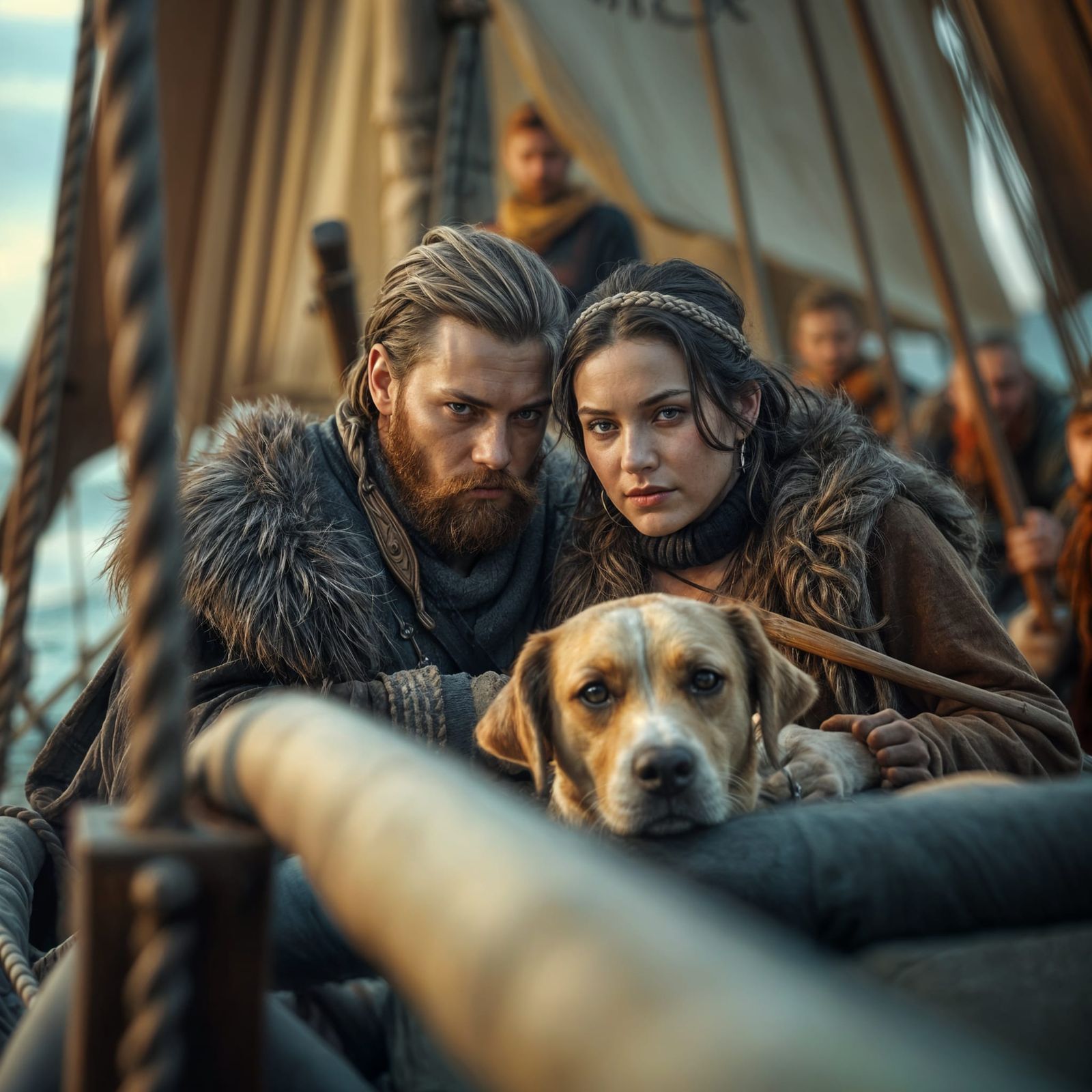 Viking Couple Sailing a Longship Portrait