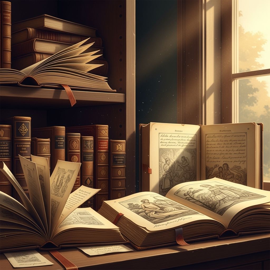 Antique Books Collection With Golden Hour Lighting