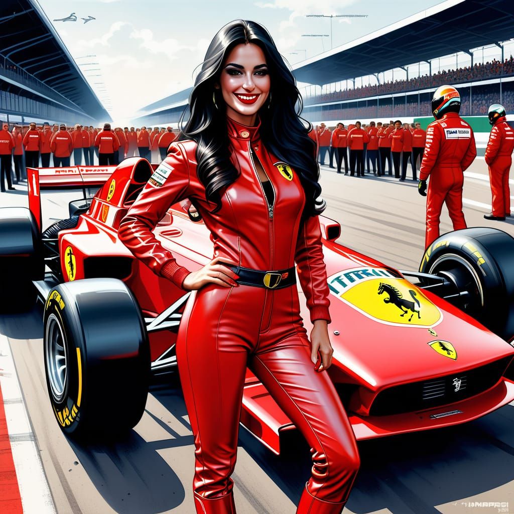 Italian Model in Catsuit at Monza, Comic Art