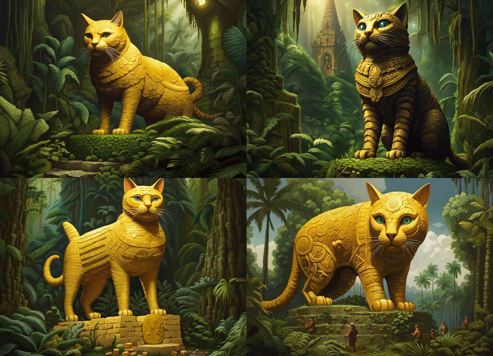 Monumental Cheese Cat Deity in Jungle
