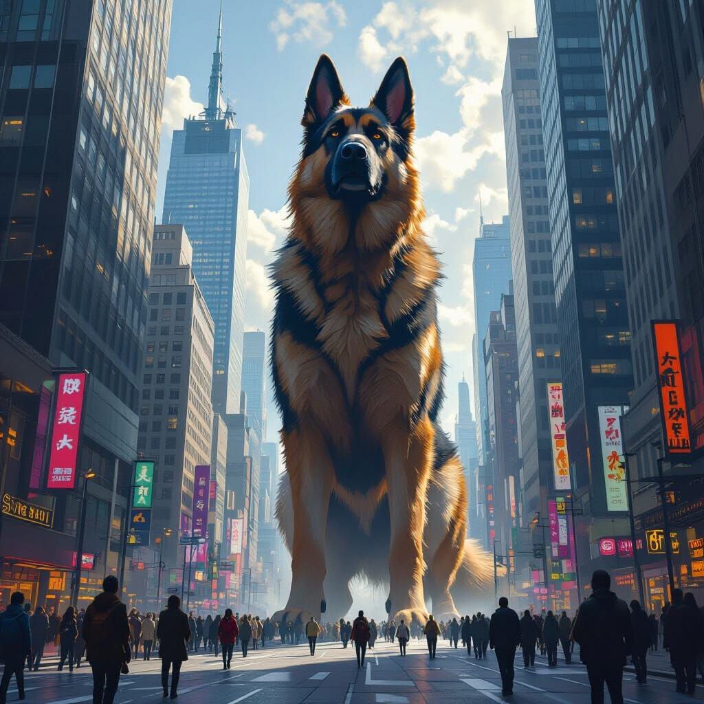 Colossal German Shepherd Over City Streets